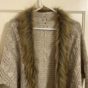Ladies faux fur trimmed sweater